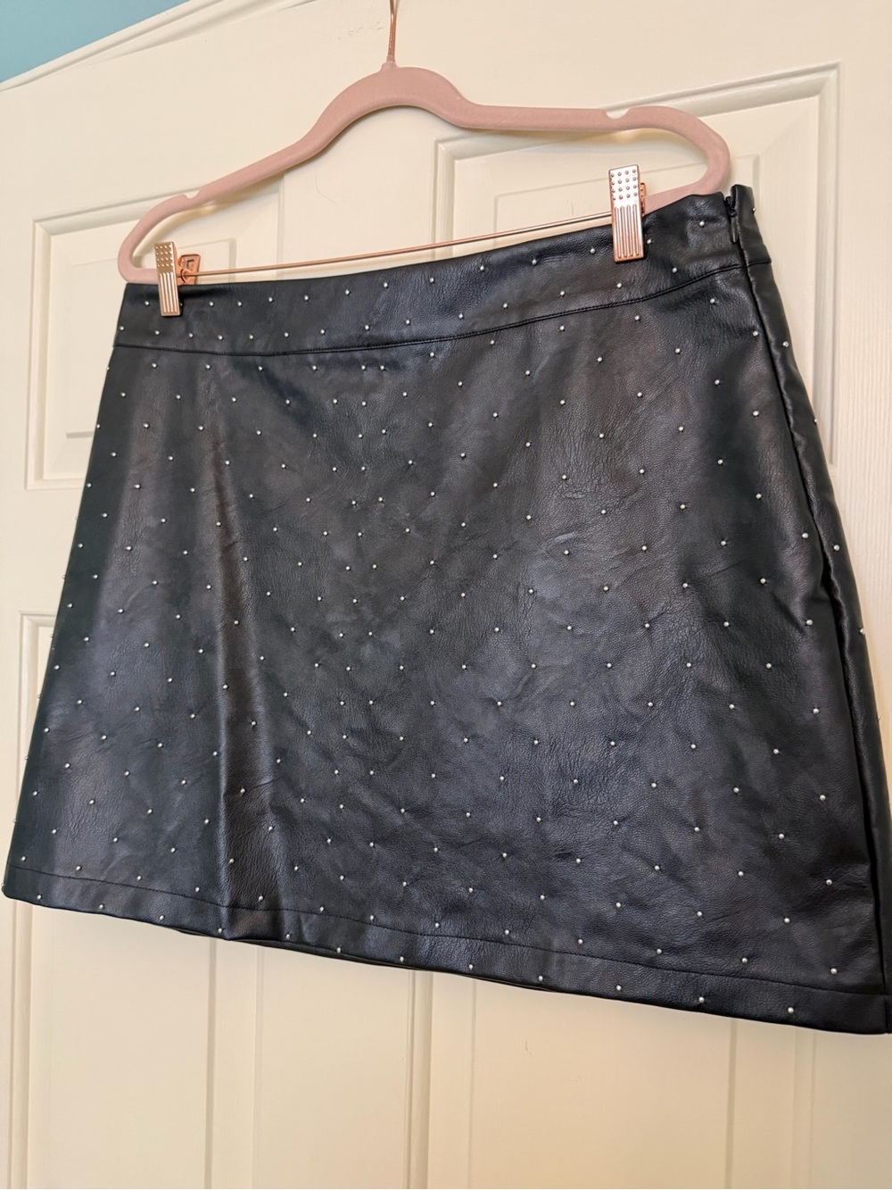 women’s black silver studded faux leather mini skirt - altard state!